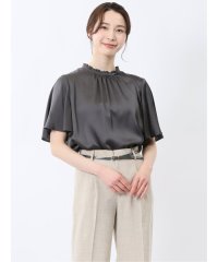 m.f.editorial/エムエフエディトリアル m.f.editorial シボサテン ギャザーネック半袖プルオーバーブラウス/508125774