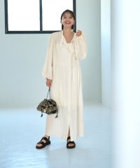 STYLE DELI/スタイルデリ STYLE DELI 綿麻混紡ロングボウタイギャザーワンピース/508127617