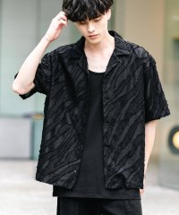 Rocky Monroe/ロッキーモンロー Rocky Monroe シアーシャツ 半袖 開襟 レース メンズ レディース ジャガード ゼブラ 透け感 オープンカラー 白シャツ オーバー/508127875