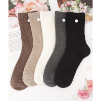 Lace Ladies/レースレディース Lace Ladies 【5足セット】ソリッドカラー モチーフ付き リブ クルー ソックス/508128933