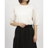 Anna Nicola/アンナニコラ Anna Nicola 袖レース切り替え5分袖カットソー【日本製】/508130660