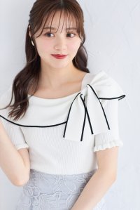 tocco closet/トッコクローゼット tocco closet リボン付き配色ライン入りオフショルリブニットプルオーバー/508130877
