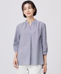 J.PRESS LADIES/【洗える】リネンminiチェック バンドカラー プルオーバー ブラウス/508131755