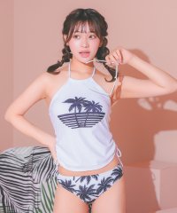 Retica/レティカ Retica 水着レディース ヤシの木 プリント アメリカンスリーブ ドロスト ビスチェ 体型カバー ギャル タンキニ【返品不可商品】/508133254