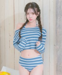 Retica/レティカ Retica 水着レディース 2Way ホルターネック ビキニ ショート丈 オフショル ロングスリーブ トップス 体型カバー ボーダー 韓国風 タンキ/508133258