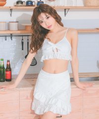 Retica/レティカ Retica 水着レディース エンブロイダリー レース カットアウト リボン ビスチェ 体型カバー フリル ラップスカート 韓国風 ガーリー タンキニ/508133260