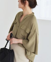 quaranciel/quaranciel:〈手洗い可能〉フレア ハーフスリーブ バンドカラー スキッパー シャツ/508133799