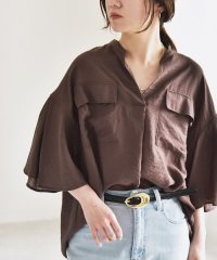 quaranciel/quaranciel:〈手洗い可能〉フレア ハーフスリーブ バンドカラー スキッパー シャツ/508133799