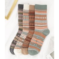 Lace Ladies/レースレディース Lace Ladies 【4足セット】 配色 エスニック柄 バラエティ クルー ソックス/508134187