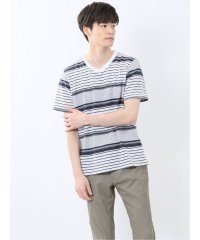 m.f.editorial/ポップコーンボーダー Vネック半袖Tシャツ/508134755