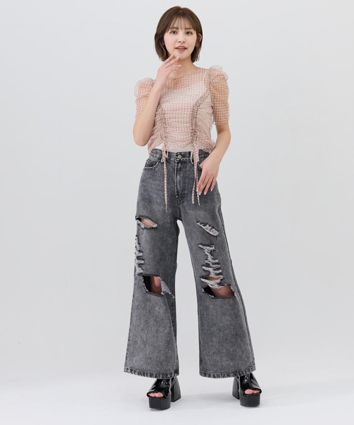 ダメージワイドデニムパンツ(508132343) | レディアゼル ダメージワイドデニムパンツ(508132343) | レディアゼル