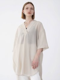 Aga/アーガ Aga ネックデザインロングシャツブラウス/508136929