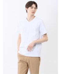 m.f.editorial/シャドーチェック Vネック半袖Tシャツ/508134757