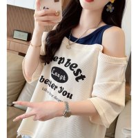 Belle Cie/ベルシー Belle Cie トップス Tシャツ 半袖 レイヤード フェイク ロゴ プリント 夏 レディース 韓国ファッション 肩 オフショル タンクトップ カ/508140975