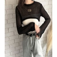 Dewlily/デューリリー Dewlily メッシュ編みクロップドニット レディース ニット 長袖 クロップド丈 トレンド おしゃれ カジュアル 春夏 大人 人気 トップス /508141228