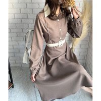 Dewlily/デューリリー Dewlily 襟付きバイカラーワンピース レディース ワンピース 長袖 バイカラー 上品 カジュアル シンプル 秋冬 トレンド 人気 大人 定番/508141242