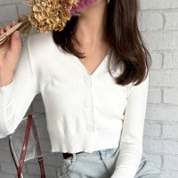 Amulet/アミュレット Amulet Vネックショート丈カーディガン レディース カーディガン 長袖 無地 シンプル カジュアル 春秋 おしゃれ トレンド 大人 人気 定/508141256