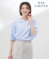 J.PRESS LADIES（LARGE SIZE）/【WEB限定・洗える】ストライプ キーネック ブラウス/508117234
