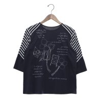 BRODIAEA/ブローディア BRODIAEA ボーダー切り替えカットソー 刺繍5分袖Tシャツ/508142313