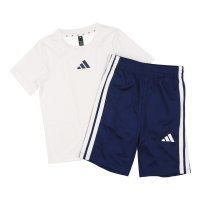 adidas/アディダス adidas ジュニア Tシャツハーフパンツセット トレイン エッセンシャルズ スリーストライプス 半袖Tシャツセット キッズ JJ1031 (ホワ/508142332