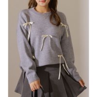 Lace Ladies/レースレディース Lace Ladies ソリッドカラー メニーリボン ラウンド ネック ニット プルオーバー/508142607