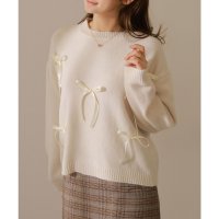 Lace Ladies/レースレディース Lace Ladies ソリッドカラー メニーリボン ラウンド ネック ニット プルオーバー/508142607