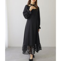 Lace Ladies/レースレディース Lace Ladies Uネック クロス リボン レース ドッキング ワンピース/508142677