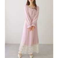 Lace Ladies/レースレディース Lace Ladies Uネック クロス リボン レース ドッキング ワンピース/508142677