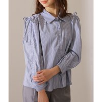 Lace Ladies/レースレディース Lace Ladies ストライプ柄 ギャザー袖 フロントボタン 7分袖 ブラウス/508142681