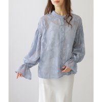 Lace Ladies/レースレディース Lace Ladies バンドカラー キャンディ袖 花柄 シアー ブラウス/508142689