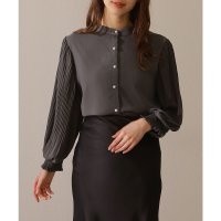 Lace Ladies/レースレディース Lace Ladies バンドカラー パールボタン プリーツ袖 シアー ブラウス/508142692