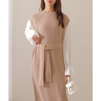 Lace Ladies/レースレディース Lace Ladies ベルト付き キャンディ袖 ドッキング ニット ワンピース/508142732