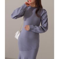 Lace Ladies/レースレディース Lace Ladies プチハイネック ギャザー袖 マーメイド ニット ワンピース/508142733