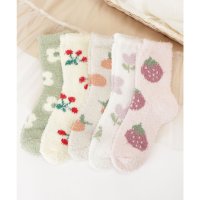 Lace Ladies/レースレディース Lace Ladies 【5足セット】ふわもこ フルーツ柄 バラエティ クルー ソックス/508142768