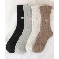 Lace Ladies/レースレディース Lace Ladies 【4足セット】ミックスカラー ハート刺繍 リブ クルー ソックス/508142772