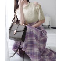 Classical Elf/クラシカルエルフ Classical Elf 【mily bilet】センス溢れるデザイン。肩開きプリーツブラウスドッキングチェックワンピース/508142958