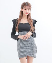 Tika/ティカ Tika キャバドレス 長袖 袖ありフリルギンガムチェック柄ウエスト切替タイトミニドレス (M～XLサイズ)/508143476