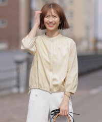 J.PRESS LADIES（LARGE SIZE）/【洗える・接触冷感・吸水速乾】麻SOLID バンドカラー シャツ ブラウス/508143661