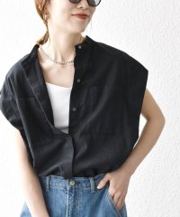 SHIPS any WOMEN/SHIPS any:〈洗濯機可能〉リネン コットン バンドカラー フレンチスリーブ ポケット シャツ/508144011