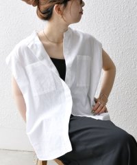 SHIPS any WOMEN/SHIPS any:〈洗濯機可能〉リネン コットン バンドカラー フレンチスリーブ ポケット シャツ/508144011