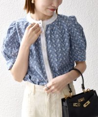 SHIPS any WOMEN/SHIPS any: エンブロイダリー シャンブレー スタンドカラー パフ ブラウス/508144013