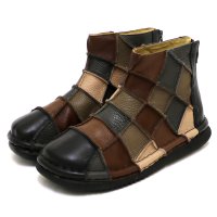 ESTACION/エスタシオン Estacion メンズ・Estacion～エスタシオン～・ダイヤ柄パッチワークデザイン本革ショートブーツ【tme806】/508144136