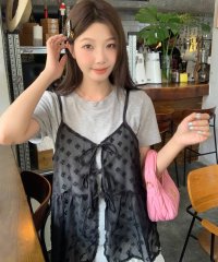 shopnikoniko/ショップニコニコ ShopNikoNiko フラワーレース フロントリボン キャミビスチェ ma 【即納】韓国カジュアル 韓国ガーリー 春 夏 秋 チュニック /508144340