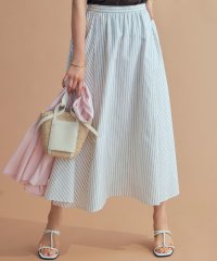 NIJYUSANKU（LARGE SIZE）/【洗える】リネンコットンストライプ ギャザー スカート/508144644