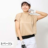 TopIsm/トップイズム TopIsm ゴルフウェア レディース モックネック gs GOLF ポロシャツ ハイネック フレンチスリーブ半袖 ストレッチ トップス 無地 お/508146179