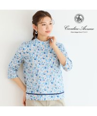 LOBJIE/【洗える・日本製・一部店舗限定】カバリエレ・アズーロ花柄コットンTシャツ/508147101