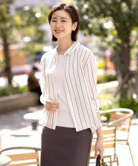 J.PRESS LADIES（LARGE SIZE）/【洗える】ランダムストライプ シアー シャツカラー カットソー/508148953