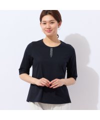 LOBJIE/【洗える・日本製・S～LLサイズ】襟ぐり刺繍 綿レーヨンTシャツ/508150284