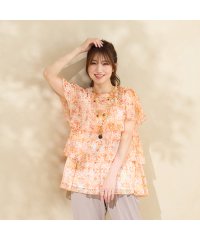 Rose Tiara(L SIZE)/【手洗いOK】シフォン楊柳ティアードブラウス/508150414