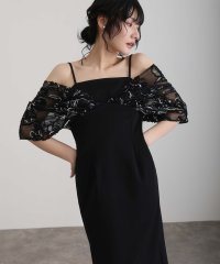 PourVous/プールヴー PourVous 結婚式二次会パーティードレスリボンタイトフェザーフラワーラメ糸レイヤードミモレ丈&袖ありセレモニーフォーマルオケージョンドレス同窓/508151122